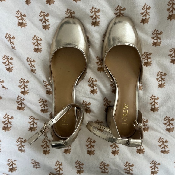 J. Crew Gold Metallic Ankle Strap Heels - Picture 2 of 2